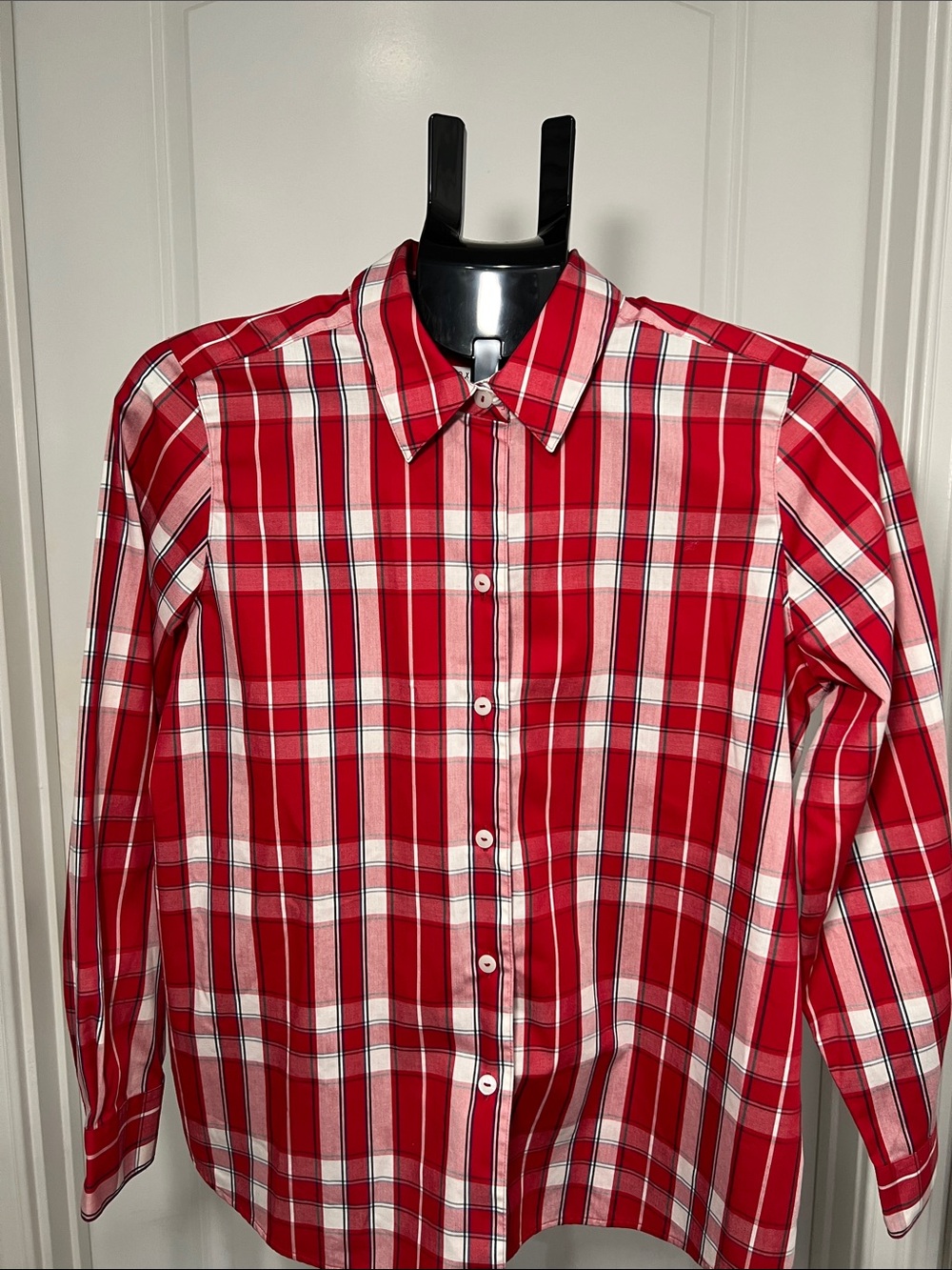 Foxcroft for Appleseed's Red Plaid Button Down Shirt - Size 10P Wrinkle Free